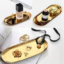 1个椭圆形首饰托盘，也可作甜点托盘、烧烤托盘或餐盘，采用金色不锈钢材质，适合家居首饰展示，可作为复活节、母亲节、生日礼物。 - 彩色 - 查看 1