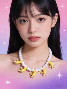 1pc Cute Resin Banana Shaped Beaded Necklace, Personalized Y2K Style Fun Jewelry For Women, Summer Party Accessory, Suitable For Daily Wear, Festivals And Parties - Banana - View 6