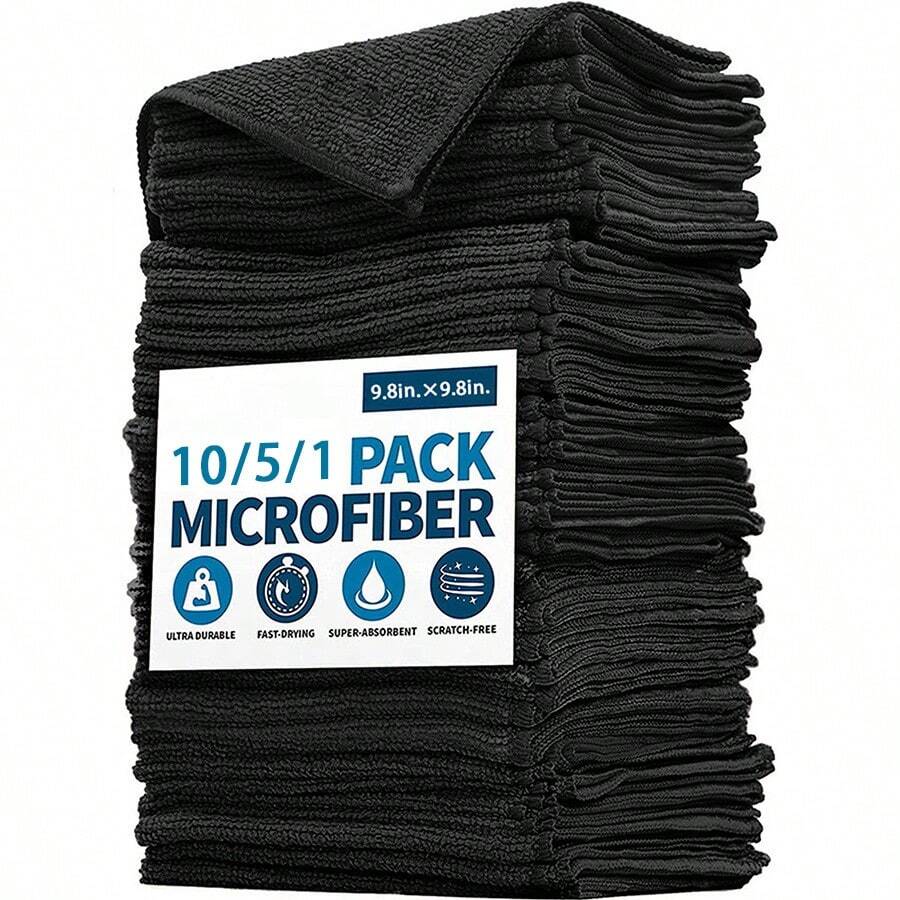 10/5/1 套黑色和灰色可重复使用厨房毛巾，黑色清洁布，厨房用品或清洁用品！超柔软超细纤维毛巾，家居用品，厨房必备品，9.8*9.8 英寸厚黑色和灰色小清洁抹布，洗碗布，锅碗瓢盆清洁布，毛巾，清洁工具，厨房、浴室和家庭用品（质量保证） - A - 查看 1