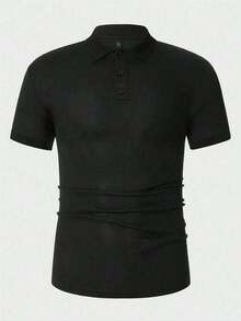 Plus-Size Men's Casual Solid Color Golf Polo Shirt For Summer (1 Piece) - Black - View 3