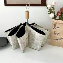 Paraguas plegable portátil para exteriores con protección UV de vinilo negro, colores de primavera próspera - Paisajes primaverales prósperos - Ver 8