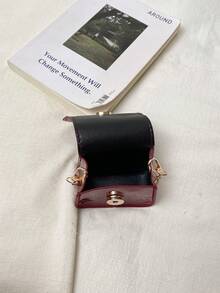 1pc Wine Red Mini Square Crossbody Coin Purse, Fashionable Minimalist Solid Color PU Leather, Spring New Arrival - Burgundy - View 5