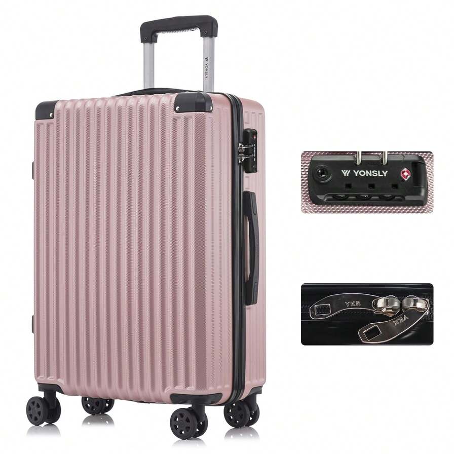 YONSLY Large Suitcase 20/24/28 Inches With YKK Zipper TSA Lock 4 360° Wheels Spinner Mesh Pocket Soft Rubber Handle Travel Suitcase For Short Trips - 玫瑰金 - 查看 1