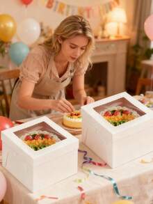 1 Hộp bánh kèm đế bánh (1 hộp và 1 đế), 12"X10"X8" / 12"X10"X8", hộp bánh màu trắng có cửa sổ, thích hợp cho bánh ngọt, bánh quy, bánh pastry, bánh pie, đám cưới, sinh nhật, Halloween. - Nhiều màu - Xem 5