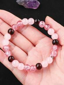 YAUKIA Braccialetto da donna in quarzo fragola & quarzo rosa, simbolo di felicità e amore, adatto, gioiello unisex alla moda - Multicolore - Visualizzare 3