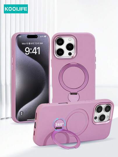 Koolife 360°旋转支架手机壳，防震气垫全包保护，液态防滑PC+TPU材质，独立按键，兼容 17 Pro Max/17/17 Pro/17 Air/15/15 Plus/15 Pro/15 Pro Max/16/16 Plus/16 Pro/16 Pro Max/16e