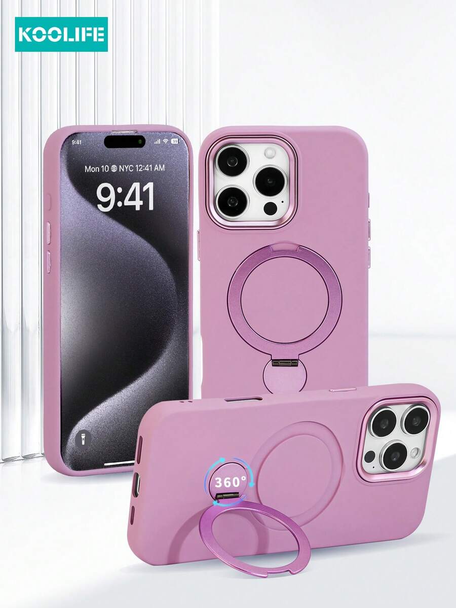 Koolife 360°旋转支架手机壳，防震气垫全包保护，液态防滑PC+TPU材质，独立按键，兼容 17 Pro Max/17/17 Pro/17 Air/15/15 Plus/15 Pro/15 Pro Max/16/16 Plus/16 Pro/16 Pro Max/16e