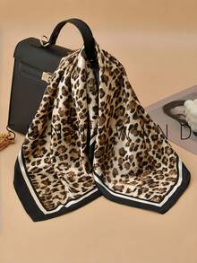 1 pieza Pañuelo cuadrado pequeño versátil de poliéster con estampado de leopardo, para primavera/verano - estampado de leopardo - Ver 3