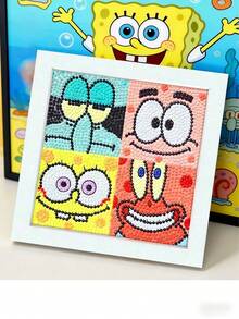 SpongeBob SquarePants 1 pieza Kit de pintura de diamantes 5D DIY, regalo para niños, juguete para niños, arte y manualidades, juguete para niñas, arte de diamantes, personaje de dibujos animados, hermanos pulpo, proyecto de manualidades educativas para niños, manualidades innovadoras de Halloween, alternativa a la pintura al rayado, conjunto de pintura de diamantes de alta calidad, puede hacer una decoración exquisita para la sala de estar, puede ser un relleno de bolsa de fiesta y un regalo del Día de San Valentín, una excelente opción de regalo para niñas y niños - Multicolor - Ver 3