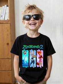 This Summer T-Shirt Features Classic Characters From The Disney Animated Film *Zootopia 2*. It Is Perfect For Boys And Girls To Wear To Holiday Parties, Family Meals, Outdoor Activities, And While Traveling-Making It An Ideal Gift For Children Visiting Disneyland. - Black - View 1