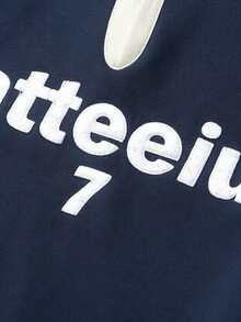 1件藏蓝色男士短袖T恤，男士Polo衫，撞色领半拉链T恤，字母印花，美式街头风，可机洗，适合夏季外出、通勤和休闲穿着 - 藏蓝色 - 查看 10