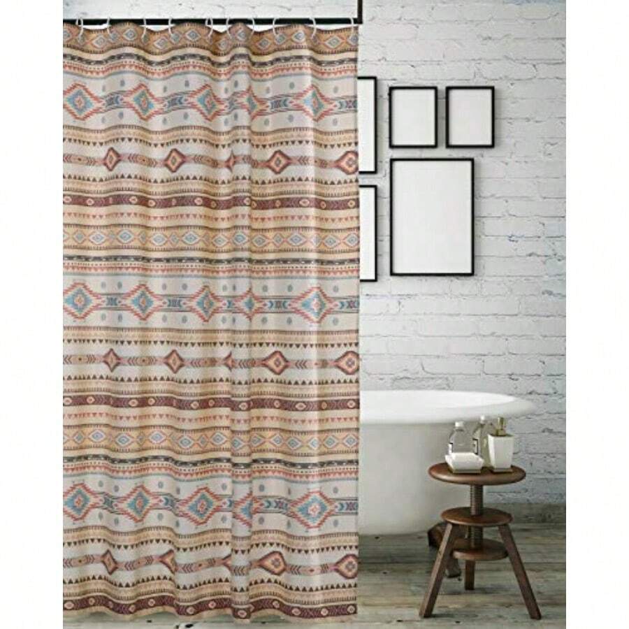 Barefoot Bungalow Greenland Home Fashions - Cortina de Ducha de Tela Sensations Elegante decoración de baño Lavable a máquina 72 x 72 Pulgadas Phoenix - Bronceado - Ver 1