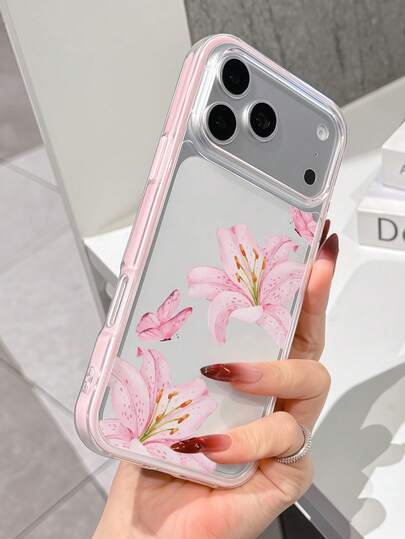 1 Stück süße Blumen- und Schmetterlings-Muster Kontrast-Farbe weiche Kante transparente Vollabdeckung stoßfeste Mode Handyhülle, kompatibel mit iPhone 17 Pro Max/17 Pro/16/17/16 Plus/16 Pro/15/15 Pro/15 Pro Max/15 Plus/14/14 Pro/14 Pro Max/11/11 Pro Max/Air 12 13 14 15 16 17 Pro Max