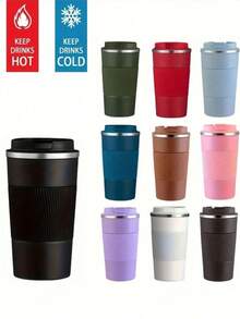 1个不锈钢保温旅行杯，不锈钢咖啡杯，保温杯，双层真空水瓶带盖，适用于冷热饮，方便居家、旅行、户外、咖啡、返校、圣诞节、新年等各种场合使用。 - 彩色 - 查看 1