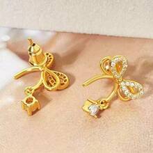 1 Đôi bông tai dáng dài đính đá lấp lánh hình nơ thanh lịch - Vàng - Xem 3