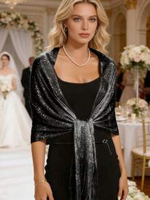 1件 50*164厘米 女士镂空流苏披肩，柔软轻盈，流苏装饰，适合派对、晚宴、旅行、办公、婚礼等场合，大码可选 - 銀色 - 查看 15