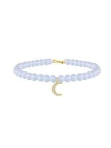 FOREVER QUEEN 1pc 925 Sterling Silver Aquamarine Agate Handmade Beaded Moon, Star, Clover Bracelet For Women & Girls - Aquamarine - View 4