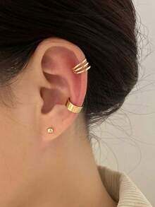 Bộ 3 khuyên tai kẹp không cần xỏ lỗ màu bạc, đen, vàng dành cho nữ, khuyên tai kẹp sụn có thể điều chỉnh, bộ khuyên tai giả - Nhiều màu - Xem 4
