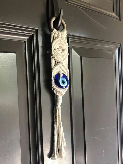 1 pieza Colgante de pared tejido con ojo turco azul, adorno de macramé de cuerda de algodón para el hogar, el coche y la decoración diaria