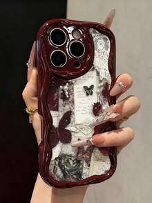 拼布花卉蝴蝶印花奶油色软壳，兼容 17/17 Pro Max、16/16 Pro/16 Pro Max、15、XR、7P/8P、P12 Pro Max、P13 Pro Max、P14 Pro Max、P13、P14、P11、P12、P14、XS/S/XS Max/7/8，可爱时尚加厚保护手机壳 - 彩色 - 查看 1