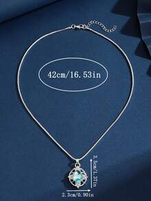 1pc Fashionable European And American Style Minimalist Elegant Blue Glass Pendant Necklace, Versatile Daily Wear For Women - Baby Blue - View 5