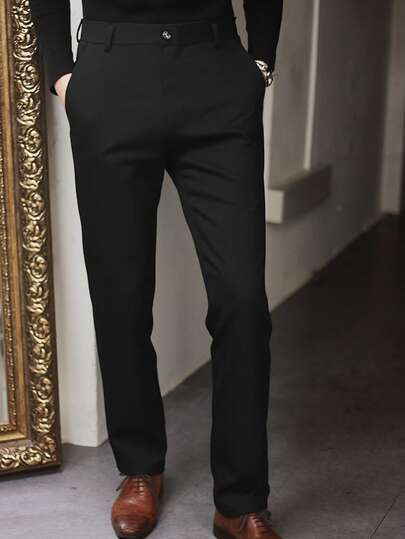 Men's Casual Straight-Leg Pants, Classic Comfortable Fit, Light Business Casual Style For Daily Wear