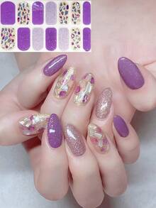 Purple Almond Nail Art Stickers, 3D Shell Shiny Nail Decals, Nail Foil Wraps For Women, Spring/Summer - Multicolor - View 1