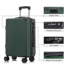 YONSLY Large Suitcase 20/24/28 Inches With YKK Zipper TSA Lock 4 360° Wheels Spinner Mesh Pocket Soft Rubber Handle Travel Suitcase For Short Trips - 深綠 - 查看 3