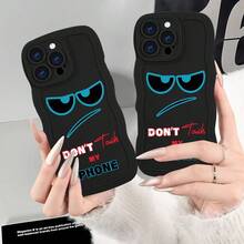 Phone Case - Phone Case With Angry Eyes Design And "Don't Touch My Phone" Text - Black - View 6