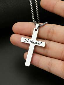 suteyi Inspirational "Make Them Love Me" Cross Necklace, Faith-Themed Jewelry Gift, Durable Stainless Steel For Men - Multicolor - View 8