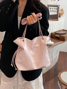 A Sophisticated Retro-Style Daily-Use Large-Capacity Commuter Minimalist And Versatile Exquisite Bag, A 2026 New Model For Ladies With A Chain Strap And Shoulder Across The Armpit. - Pink - View 10