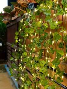 1pc 2m/6.56ft, 5m/16.4ft, 10m/32.8ft Solar Powered Green Leaf Vine Lights, Outdoor LED Green Leaf Lights, Ivy Fairy Lights, Suitable For Living Room, Bedroom, Patio, Shop, Bar, Wedding, Garden, Wall, Yard, Party Decor, Autumn Decor, Home Decor, Outdoor Decor - Solar-powered Green Leaf String Lights - View 2