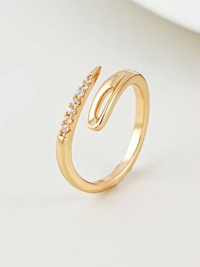 1枚优雅简约立方氧化锆镶嵌可调节开口戒指，适合女性日常、约会和工作场合佩戴