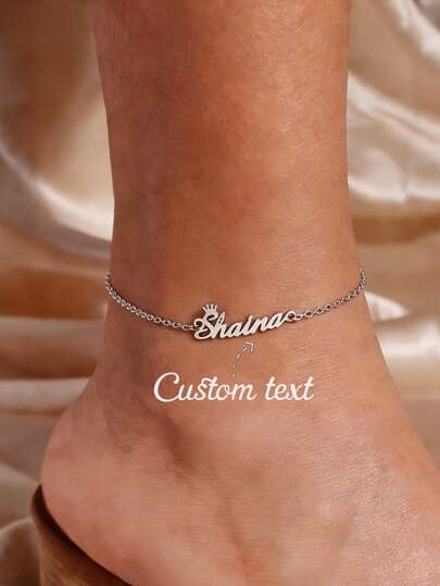 Customized Name Anklet, Adjustable Stainless Steel Hiphop Crown Letter Pendant Anklet, Bohemian Beach Jewelry Gift For Women