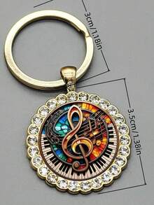 1个音乐图案圆形钥匙扣，适用于包包、钥匙，是万圣节、感恩节、圣诞节、周年纪念日的理想礼物。 - 金色 - 查看 6
