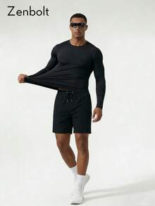 ZULIZ ZenBolt 男士日常健身外出多功能圆领修身长袖上衣 - 黑色 - 查看 1