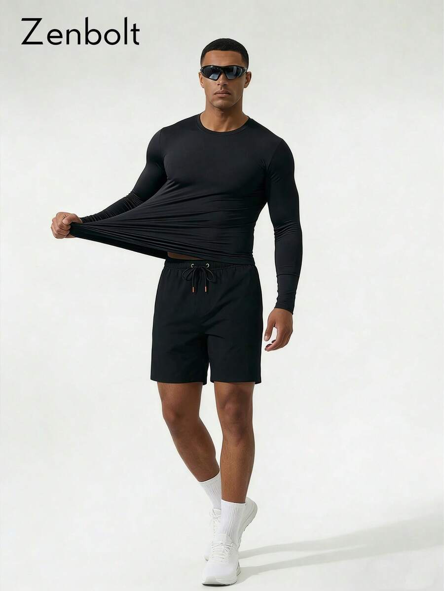 ZULIZ ZenBolt 男士日常健身外出多功能圆领修身长袖上衣 - 黑色 - 查看 1
