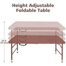 Mesa plegable de 4 pies con asa de transporte mesa de plástico plegable portátil mesa plegable rectangular para interior/exterior color café - marrón - Ver 3