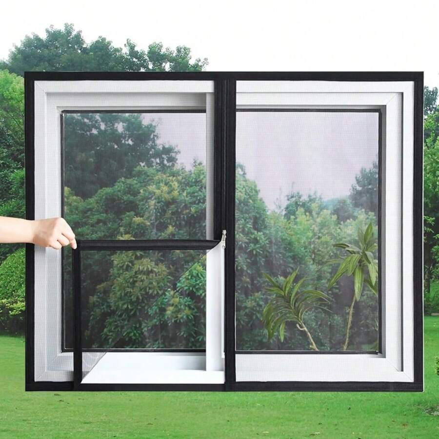 Màn cửa mùa hè có khóa kéo, lưới mật mã, lưới chống muỗi và côn trùng, viền nhung đen trắng, chống muỗi và côn trùng, dễ lắp đặt. - đen - Xem 1
