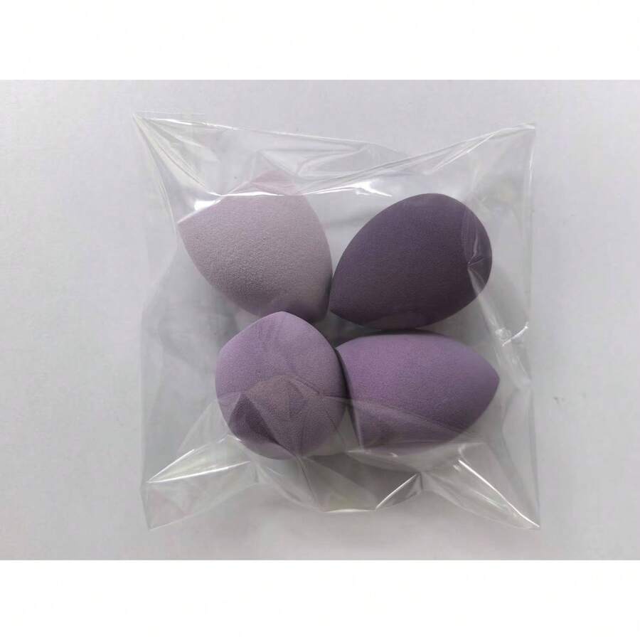 4-Piece Set Of Randomly Colored And Shaped Beauty Sponges, Foundation Blending Sponge Set, Suitable,, And Powder, Latex-Dual-Use Wet And Dry Makeup Puffs, Suitable All Skin Types - 4 Purple-themed Pieces - View 1