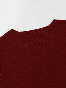 Camiseta de punto de manga corta, cuello redondo, unicolor, holgada y casual, talla grande para hombre - Burdeos - Ver 7