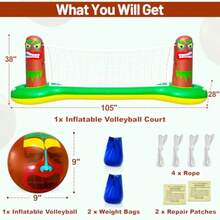 Large Inflatable Luau Tiki Pool Games Volleyball Net Pool Float Set with 9" Beach Ball Floating Swimming Water Sports Game Toy for Adults Summer Luau Tropical Hawaiian Party Supplies - Tiki - Ver 3