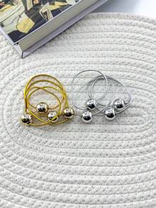 6入金色金屬珠飾髮圈，女款彈性髮圈配圓珠，美妝居家髮飾配件 - 如圖 - 查看 17