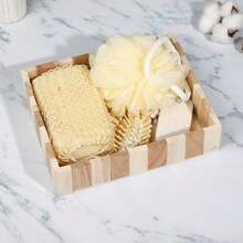 Natural Bamboo Heart-Shaped Wooden Box Bathroom Gift Set - Includes Exfoliating Sponge, Body Brush, Bath Ball And Massage Roller SPA Care Set, Suitable For Personal Use Or Gifting - Multicolor - View 6