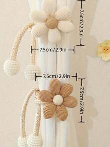 2pcs/1pc Set Floral & Faux Pearl Curtain Tiebacks, Polyester Fiber Material Modern Casual Style Flower Decoration Suitable For Thin Or Thick Curtains, No Drill, Adjustable, Applicable For Bedroom, Living Room, Kids Room Curtain Decor - 彩色 - 查看 2