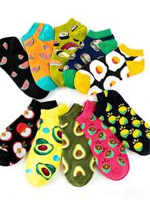 5 Pairs/10 Pairs/15 Pairs/20 Pairs Men's Fashion Fruit Pattern Series Versatile Ankle Socks Random Delivery - Multicolor - View 2
