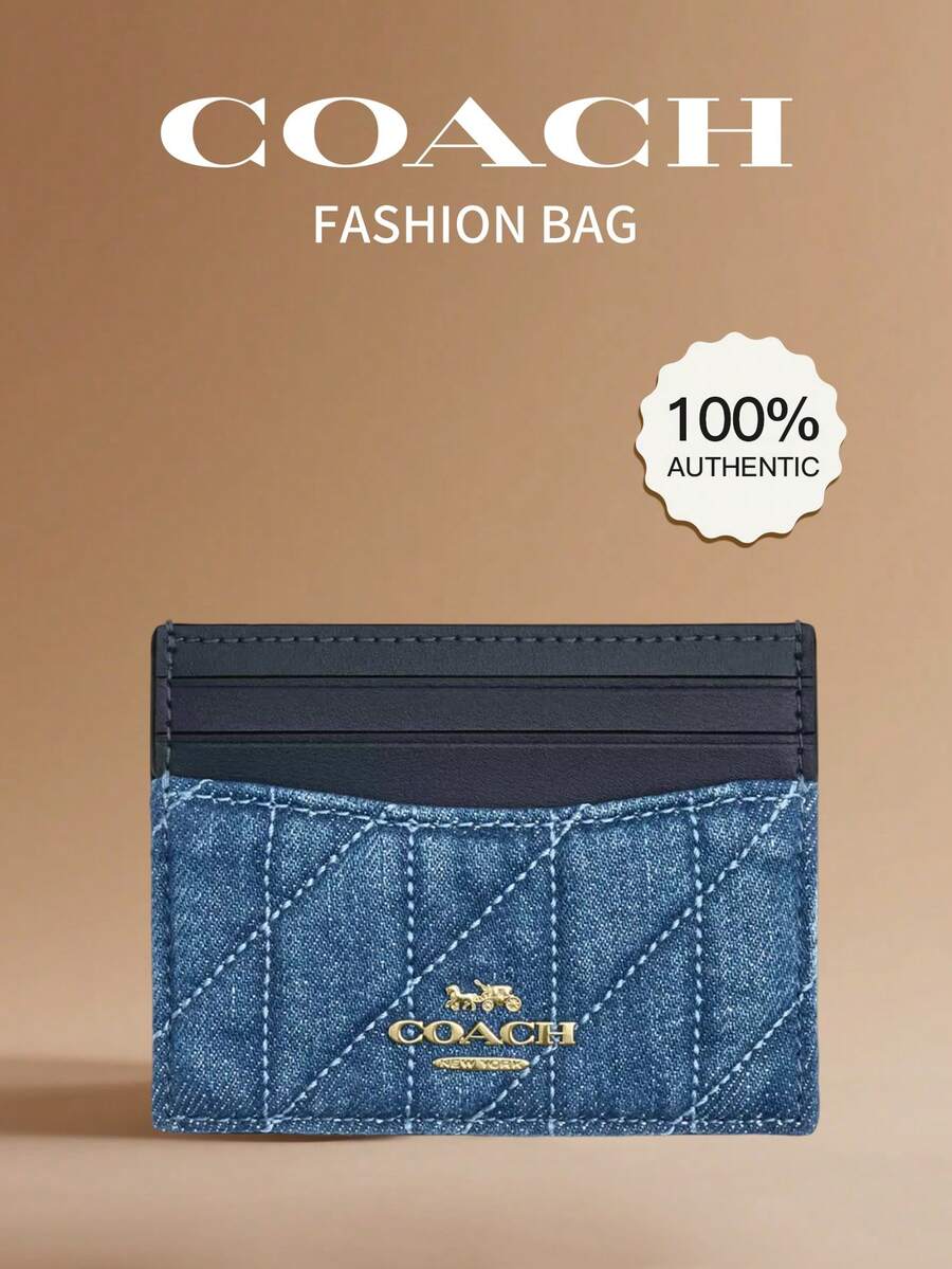 Coach 10 Card Slots RFID Blocking Slim Wallet, Made Of Cotton Fabric With Diamond Pattern Design - Blue - View 1