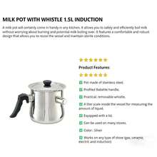 1.5-Liter Stainless Steel Milk Pot With Whistle, Soup Pot, Detachable Whistle, With Scale Marks, Suitable For All Types Of Stoves (Gas, Ceramic Electric And Induction), Single-Portion Hot Pot, Can Be Used For Daily Cooking Of Milk, Noodles, Porridge, Soups, Etc. Multi-Purpose Cooking Pot, Durable And Easy To Clean, Suitable For Home, Fast Food Restaurants, Restaurants, Canteens, Picnics And Other Places. - View 4