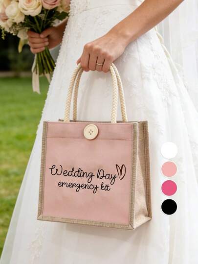 Women'S Wedding Day & Heart Tote Bag - Elegant Cursive Lettering & Heart Design On Durable,Linen Tote Bag,Linen Tote Bag,,Fashion Daily Tote, Bridesmaid Party Wedding Accessory, For Weekend Getaways, Beach Trips & Summer Vacations,Wedding Souvenirs,Perfect Gift For Back-To-School Season, Summer, Easter, Mother'S Day, Independence Day, Wedding Season, Graduation Season