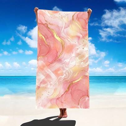 1pc Rose Gold Luxury Marble Pattern Beach Towel, Extra Large Oversized Microfiber Beach Blanket, Super Absorbent Bath Towel, Suitable For Travel, Swimming Pool, Diving, Surfing, Yoga, Camping, Available In Multiple Sizes, Beach Accessories